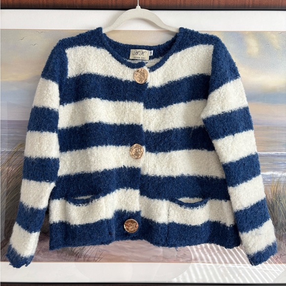 Anna Kay Fuzzy Striped Cashmere Blend Cardigan - Picture 2 of 10